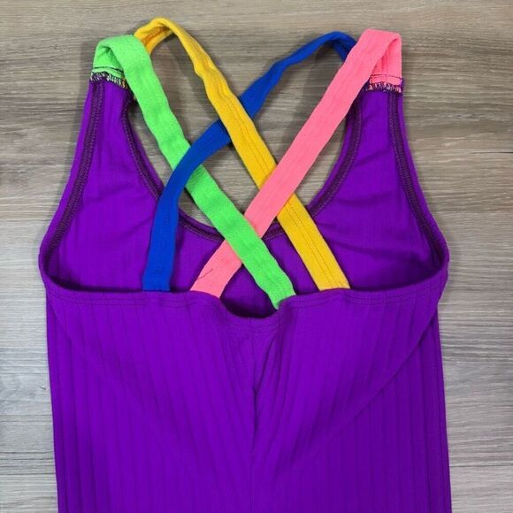 Vintage Body Wrappers Women's M One Piece Athletic Romper Bright Purple 80s Aero - Picture 5 of 7